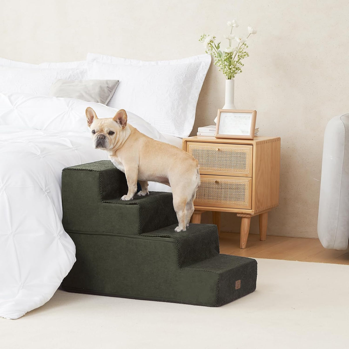 EHEYCIGA Dog Stairs for Bed 20" H, 4-Step Extra Wide Dog Steps for High Bed, Pet Steps for Small