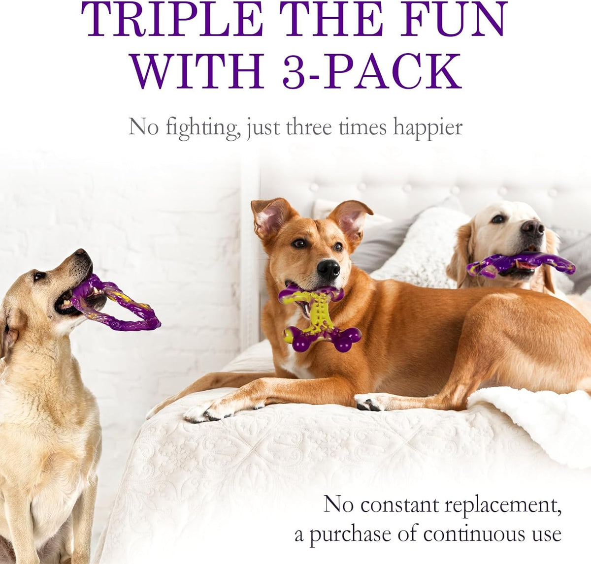 Tough Dog Toys for Aggressive Chewers 3 Pack, Indestructible Dog Toy for Large Dogs, Bacon