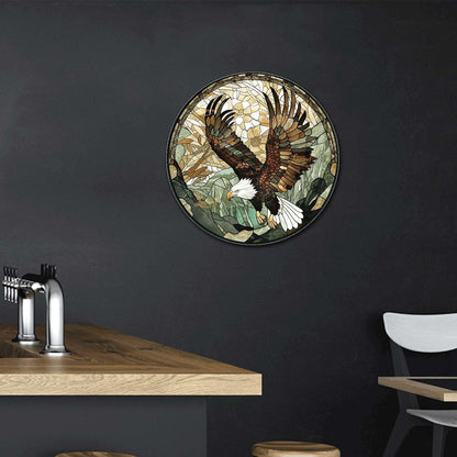 Lygond Metal Sign Tin Sign Circular Stained Glass American Bald Eagle Bar Signs for Home Bar for