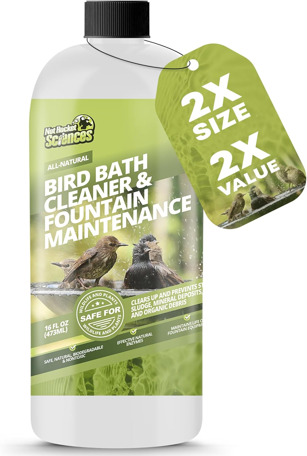 16oz Bird Bath Cleaner, Cleans 80 Gallons of Water, Ideal Fountain Cleaner Safe for Birds, Bird