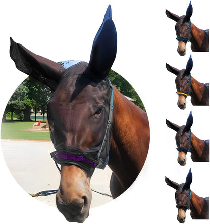 Donkey Fly Mask with Long Ears (Purple) Half Hoodie for Standard Donkey, Made in USA - Mule Fly