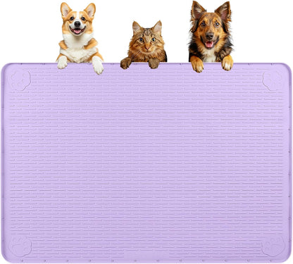 Dog Food Mat, Extra Large 40" x 28" Silicone Pet Feeding Mat with Raised Edge Pet Placemat for