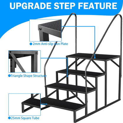 RV Step Stool, 4 Step Ladder, Hot Tub Steps with Handrail, Portable Pool Ladder, 660Lbs Heavy Duty