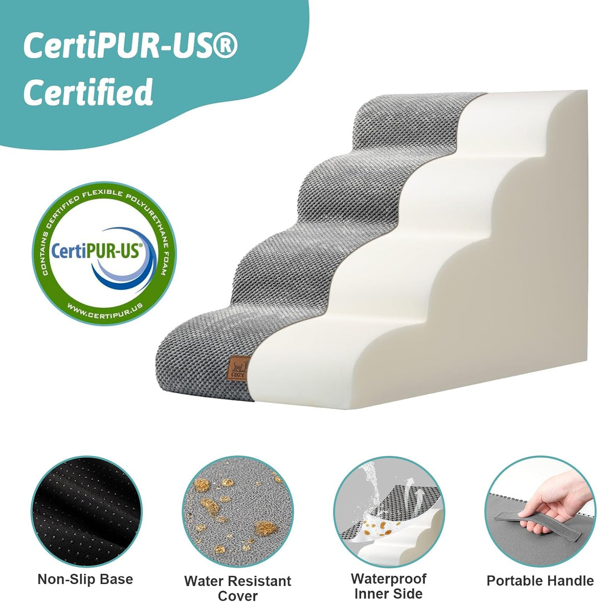 Dog Stairs for Small Dogs 19.7" H, Curved Dog Step for Puppy, Older or Cat, Medium Pet Ramp for