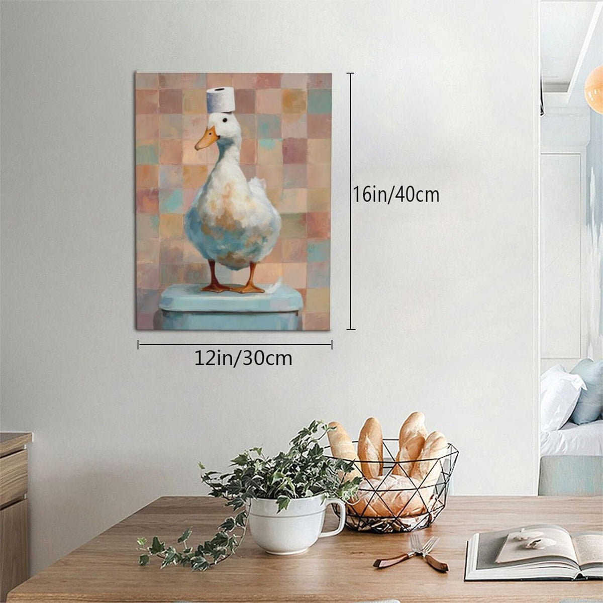 Funny Duck Bathroom Wall Art Cute Duck on Toilet Canvas Wall Decor Funny Quirky Farm Animal
