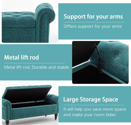 58’’ Storage Bench for Bedroom, Upholstered Button-Tufted Ottoman with Solid Wood Legs, Queen Size
