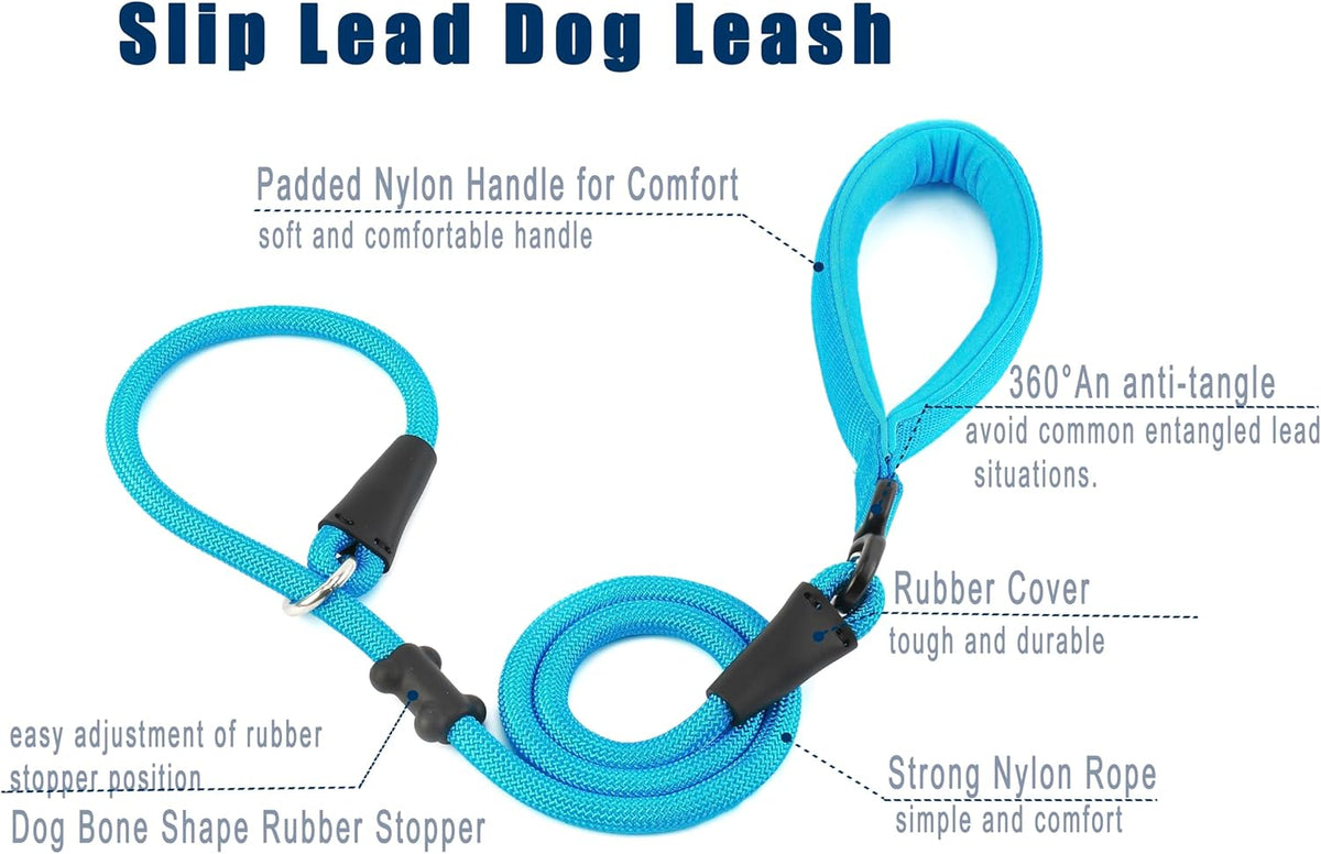 Slip Lead Dog Leash，Strong Nylon Rope Leash and Padded Handle,No Pull Outdoor Walking Training Lead