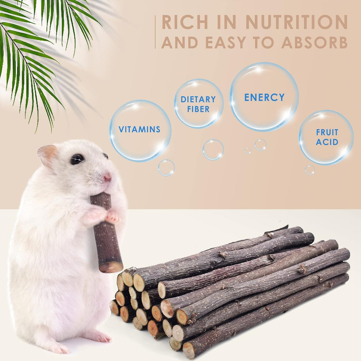 Bissap 120g/4.2oz Apple Sticks for Rabbits, Natural Bunny Chew Toys and Treats for Chinchilla