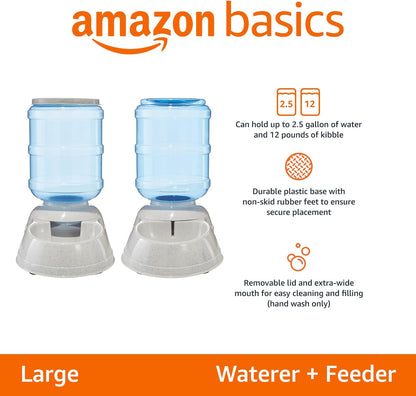 Amazon Basics Automatic Dog Cat Water Dispenser Gravity Feeder and Waterer Set, Large, 12-Pound