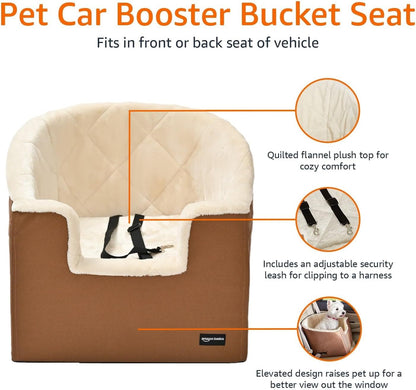 Amazon Basics Pet Car Booster Bucket Seat for Small Pets up to 25lbs, Machine Washable Cover
