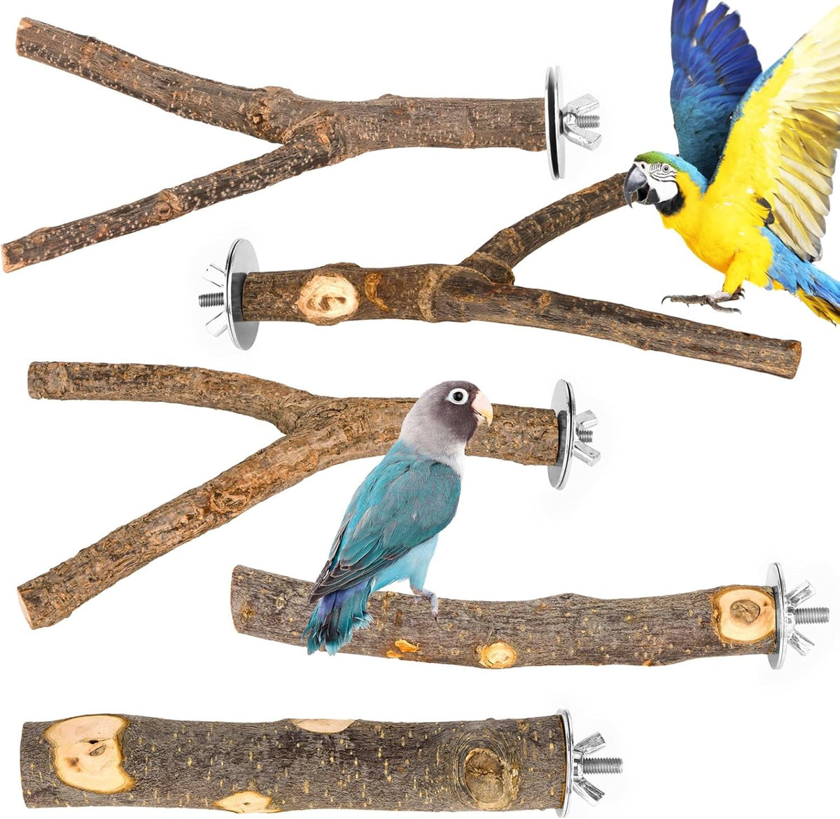 Natural Wood Bird Perches for Cage, Parrot Perch Stand & Platform, Bird Cage Accessories for