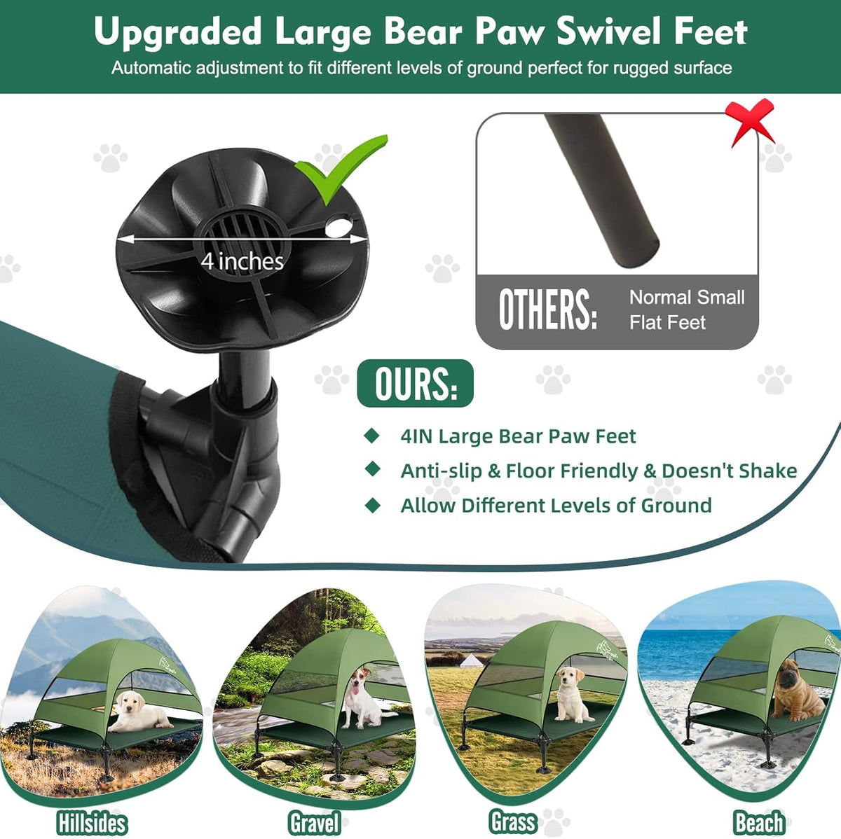 Upgraded Elevated Dog Bed with Canopy, Portable Raised Outdoor Dog Bed with Stable Anti-Slip Feet