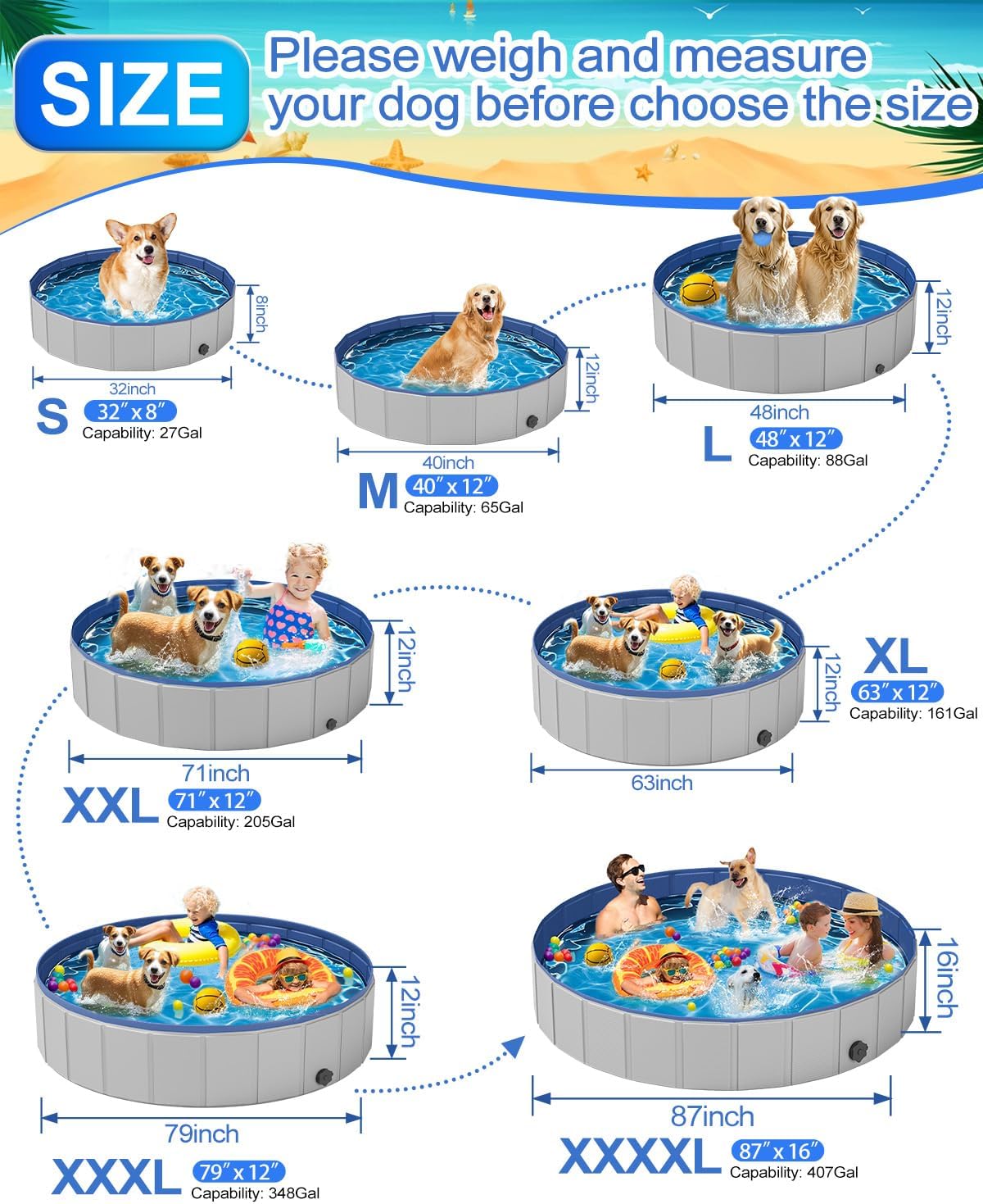 Dog Pool for Small Dogs, Plastic Pool for Dogs, Dog Bathtub Portable, Foldable Pool for Dogs