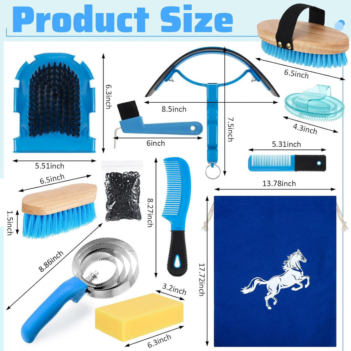 Abbylike 12 Pieces Horse Grooming Kit Racing Festival Tack Room Supplies Horse Brush Sets Equine