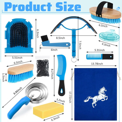 Abbylike 12 Pieces Horse Grooming Kit Racing Festival Tack Room Supplies Horse Brush Sets Equine