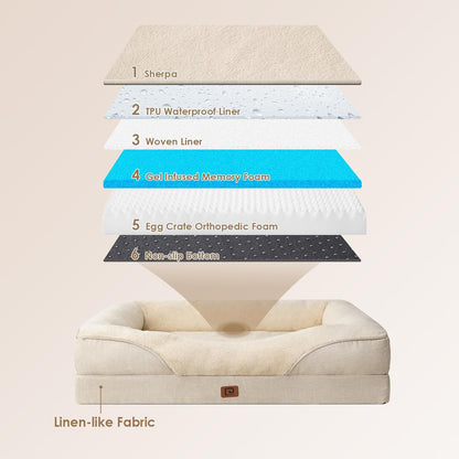 EHEYCIGA Memory Foam XL Dog Bed for XLarge Sized, Extra Large Orthopedic Dog Sofa with Sides and
