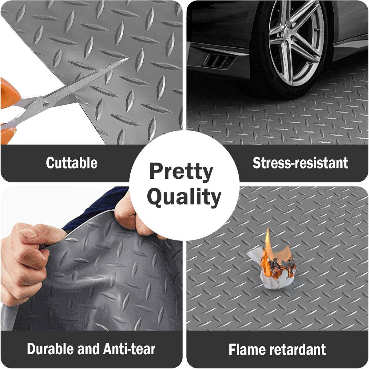 Nisorpa Garage Floor Rubber Mat,4Ft x 8.2Ft Rubber Flooring Rolls,1/8 Inch Thick Heavy Duty Diamond