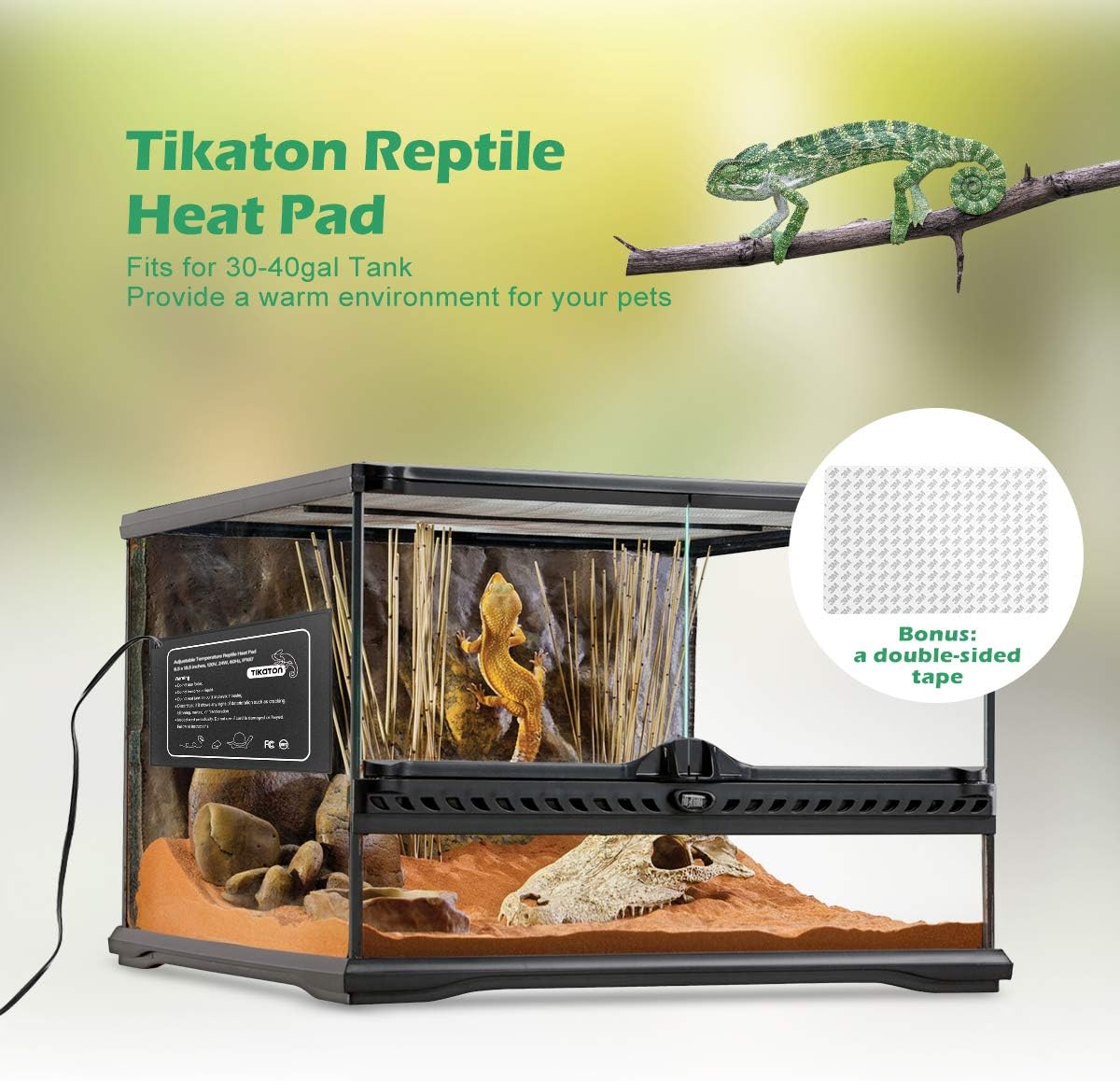 Tikaton Reptile Heat Pad - Adjustable Temperature Under Tank Heater for 10-20gal/30-40gal Tank