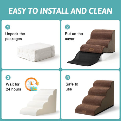 Dog Stairs for Small Dogs 15.7" H, Curved Dog Step for Puppy, Older Cat, Medium Pet Ramp for Sofa
