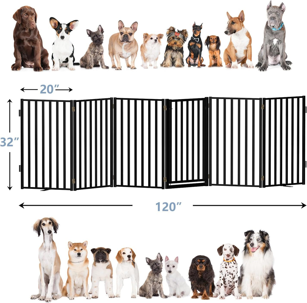 Portable Dog Fence with Door for Indoor Outdoor Use, Free Standing Dog Gate Foldable Design, Metal