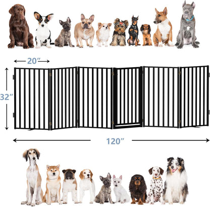 Portable Dog Fence with Door for Indoor Outdoor Use, Free Standing Dog Gate Foldable Design, Metal
