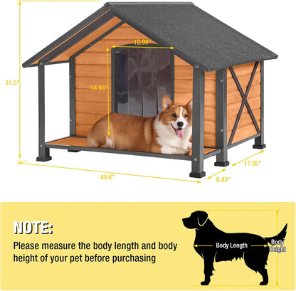 Aivituvin Dog House with Anti-Chewing Metal Frame Outdoor Large Wooden Dog Kennel Outside with