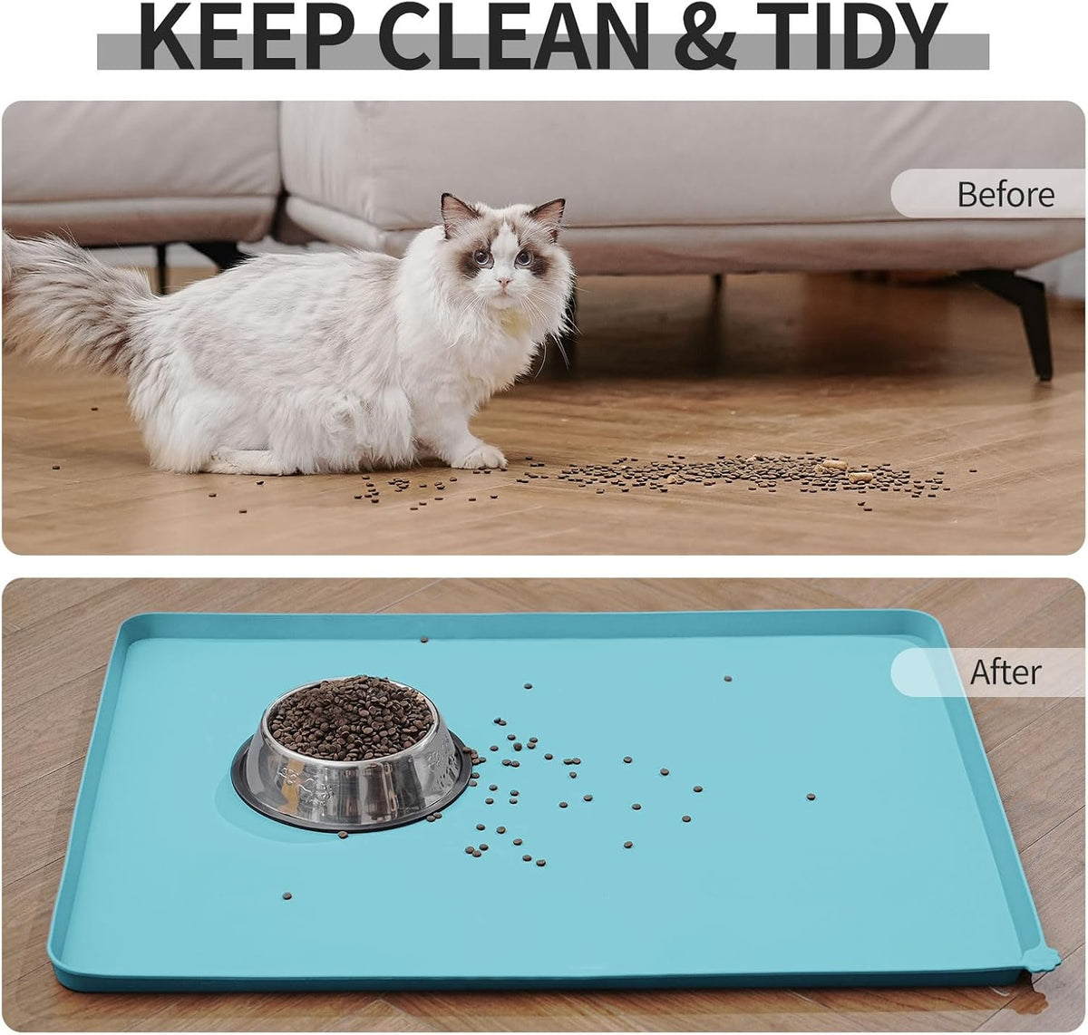 Waterproof Pet Feeding Mat with High Raised Edges, Heavier and Thicker Placemats for Cat Dog Water