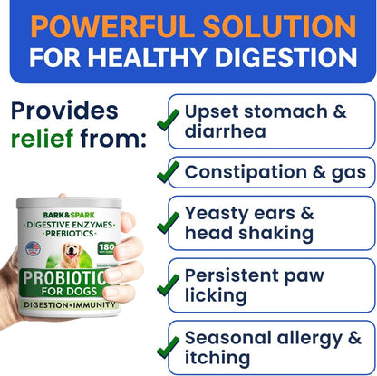 Bark&Spark Dog Probiotics & Digestive Enzymes (Gut Health) Allergy & Itchy Skin - Pet Diarrhea Gas