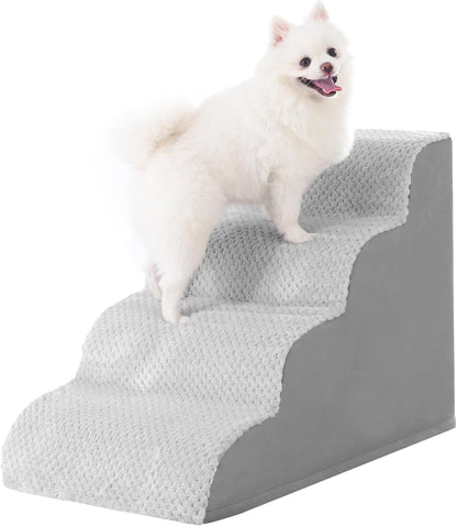 MIHIKK Dog Stairs Ramp, Curved 4-Step Dog Steps for Small Dogs and Cats, Pet Stairs for High Beds