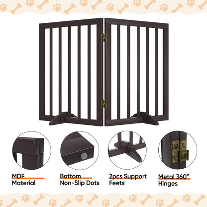 Freestanding Foldable Dog Gate 2 Panel,Fully Assembled Dog Gates for Doorways, Wooden Pet Gates for