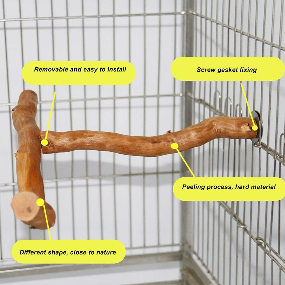 Wood Bird Perch, T Shaped Birdcage Stand Wooden Parrot Perch Stand Perch for Bird Cage Grinding