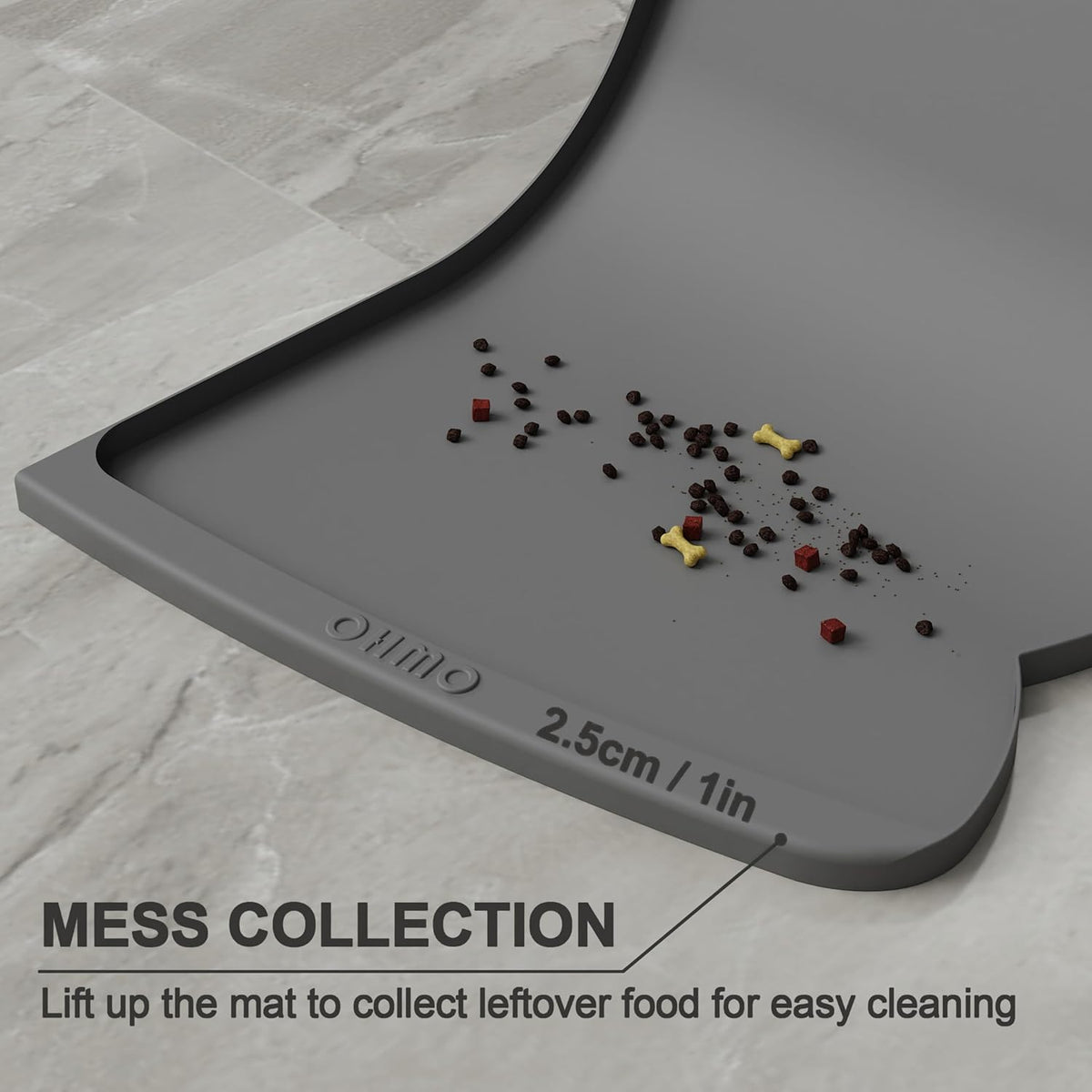 OHMO Dog Food Mat(Dark Grey, 24 * 15'') w/Residue Collection Pocket Silicone Pet Feeding Mat for