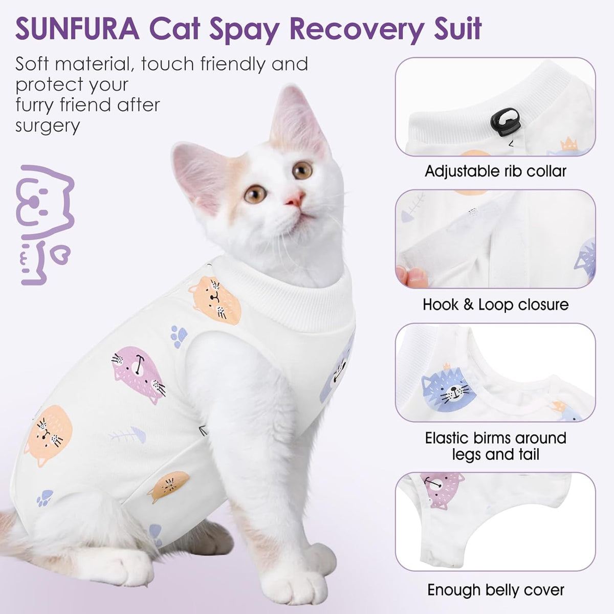 SUNFURA Cat Recovery Suit, Kitten Surgical Full Bodysuit for Abdominal Wound Protector Anti Licking