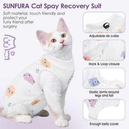 SUNFURA Cat Recovery Suit, Kitten Surgical Full Bodysuit for Abdominal Wound Protector Anti Licking