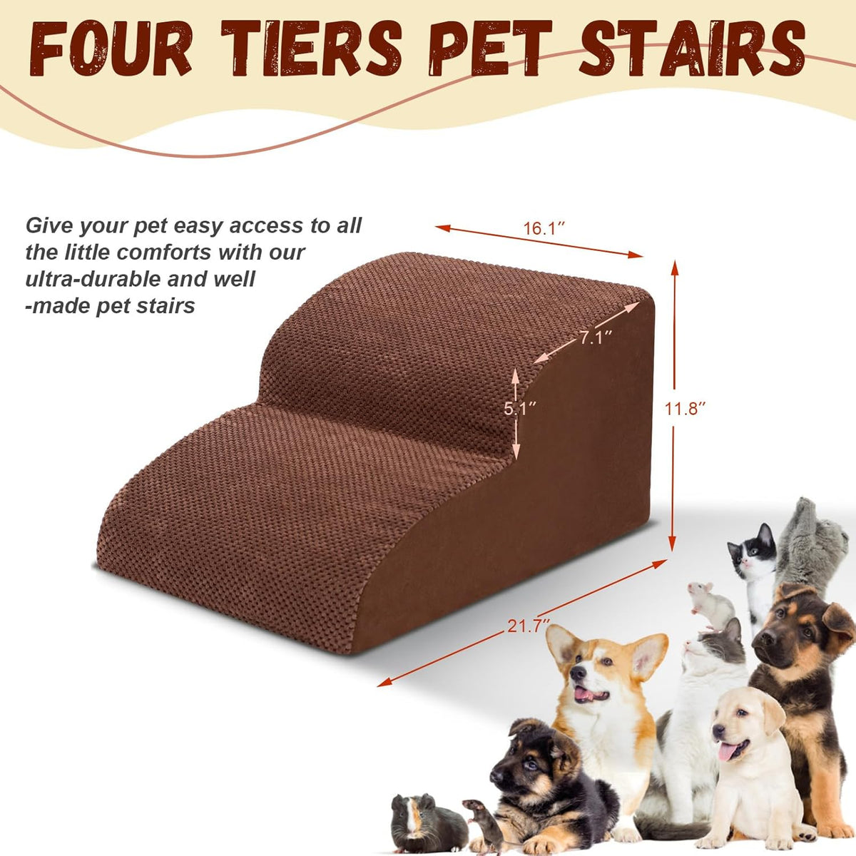 Dog Stairs for Small Dogs - High Density Foam Pet Steps, Extra Wide Dog Ramp with Non-Slip Bottom