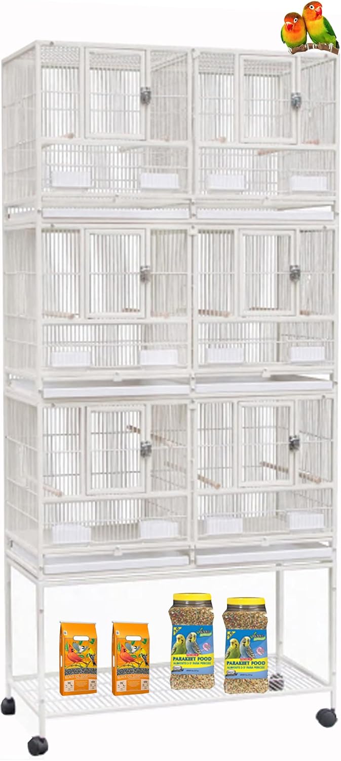 Combo Breeding Stacker Center Divided Breeder Bird Flight Double Rolling Cage with Side Breeding