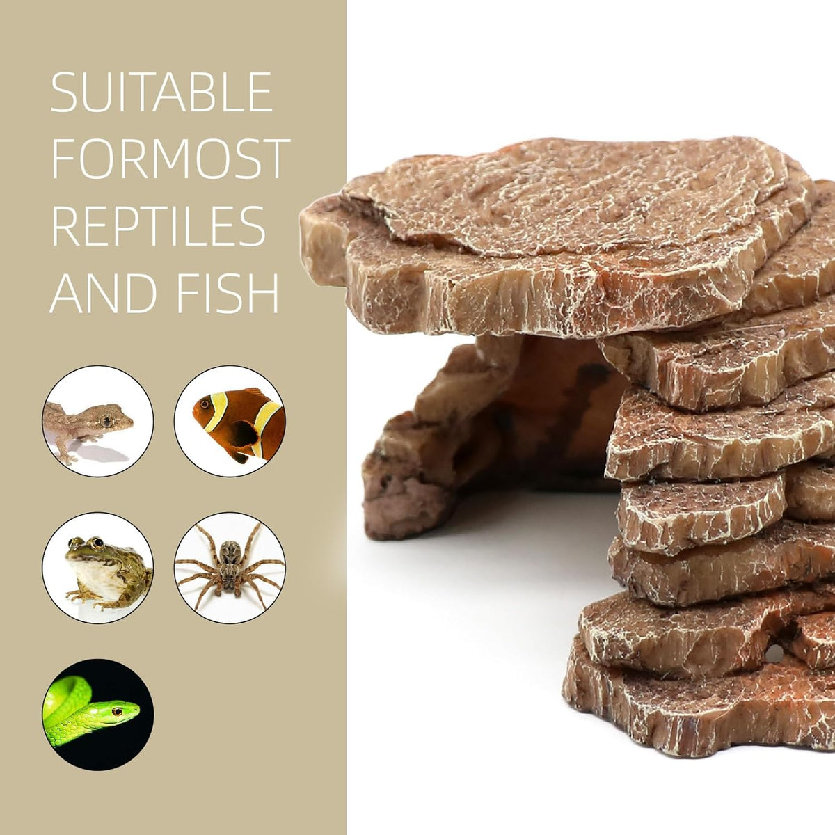 Gecko Hide Shale Scape Step Ledge, Reptile Cave Hideout Tank Accessories Decorations, Great for