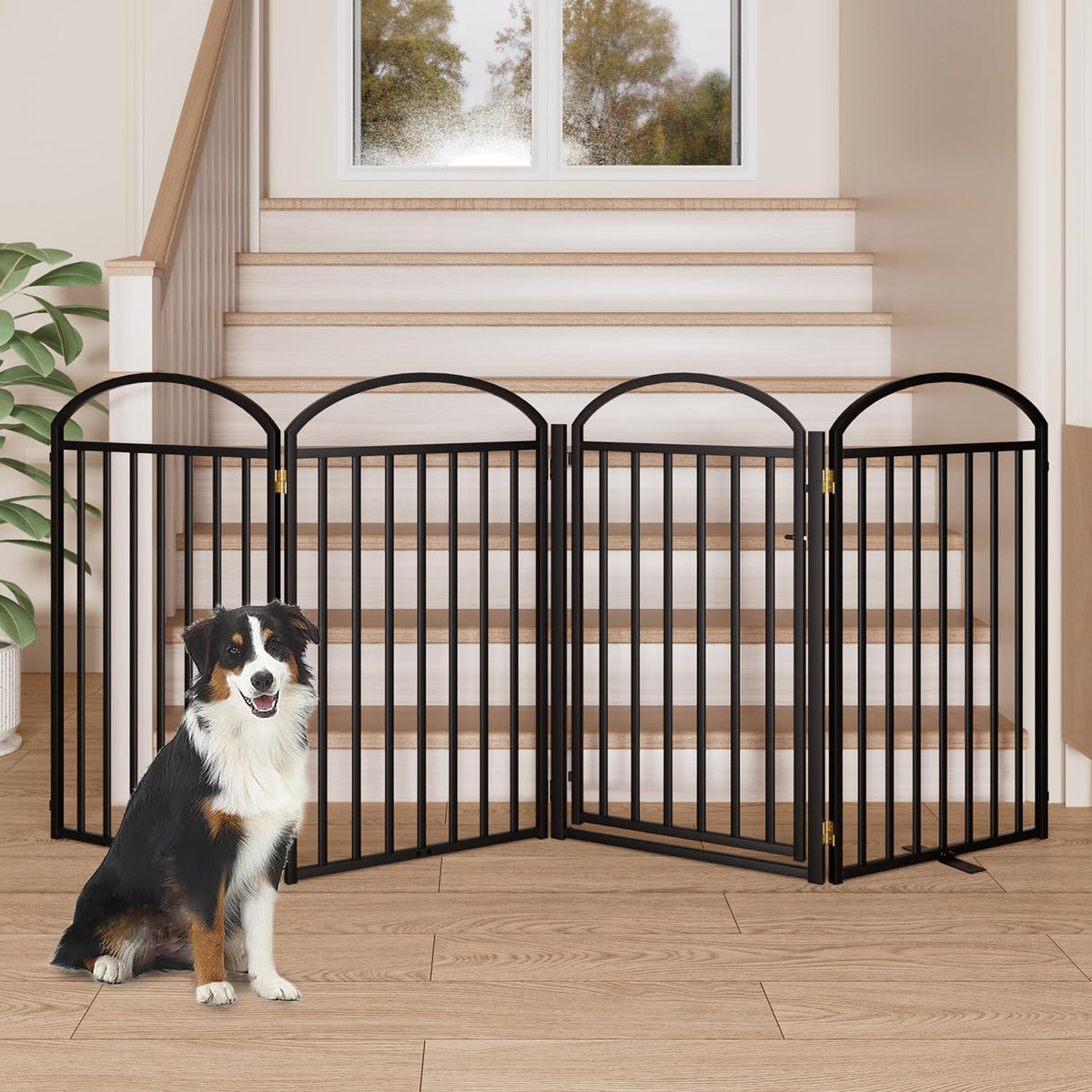 4 Panles Full Matel Freestanding Dog Gates with Door, 96"Extra Wide 36"Tall Free Standing Dog Pet