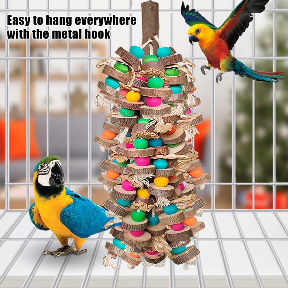 Parrot Toys for Large Birds, Multicolored Wooden Blocks Bird Chewing Toy Parrot Cage Bite Toy or