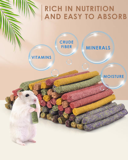 Bissap 72 PCS Rabbit Chew Sticks, Natural Timothy Hay Pumpkin Sugar Beet Carrot Strawberry Rose