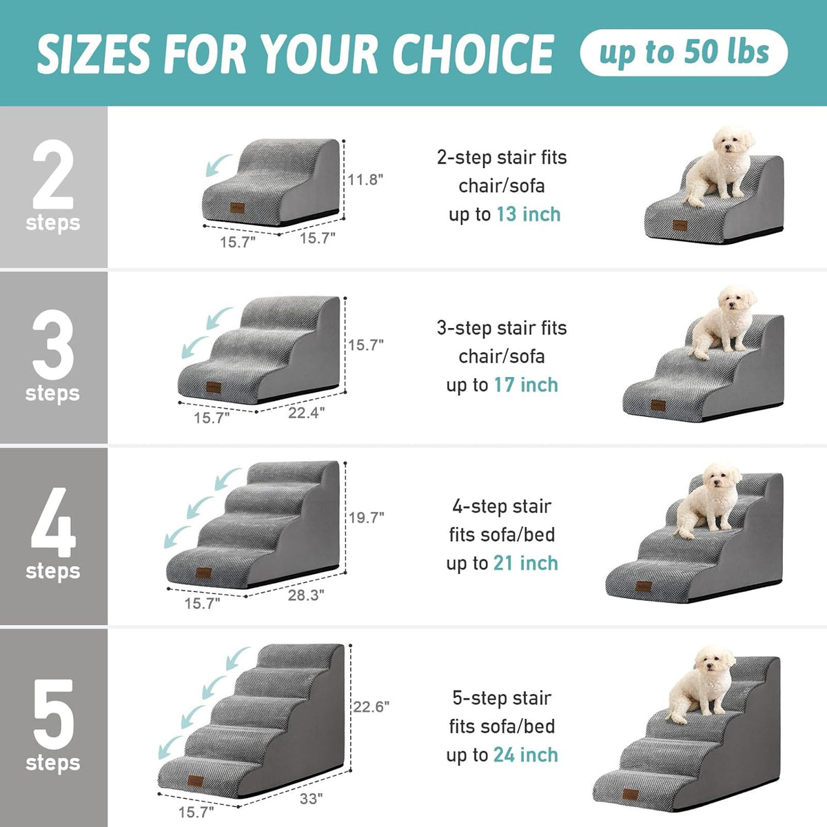 Dog Stairs for Small Dog 22.6" H, Curved Pet Step for Puppy, Older Cat, Medium Pet Ramp for High