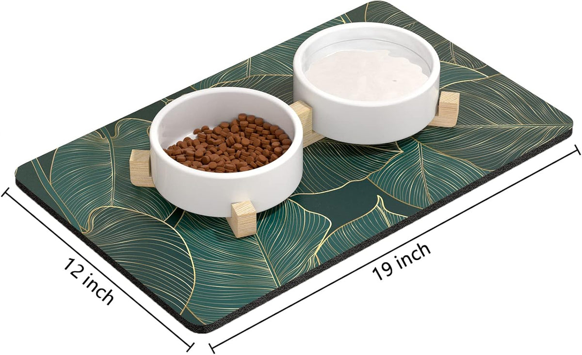 Rnivvi Dog Food Mat, 12" x 19" Flower Absorbent Dog Cat Bowl Mat for Food and Water, Cute Anti-Slip