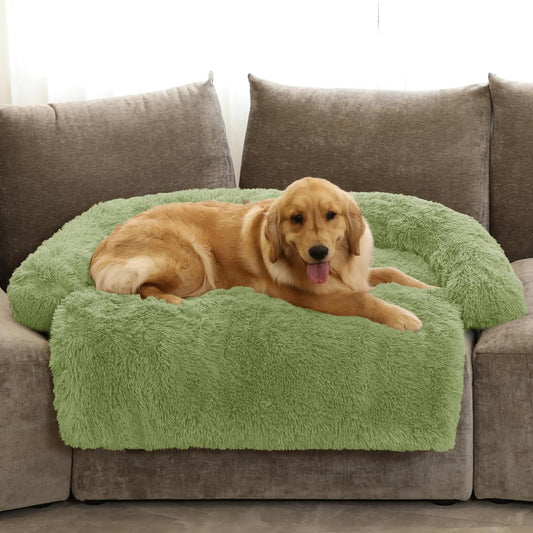 GGIB Calming Dog Bed Fluffy Plush Dog Mat for Furniture Protector with Removable Washable Cover for