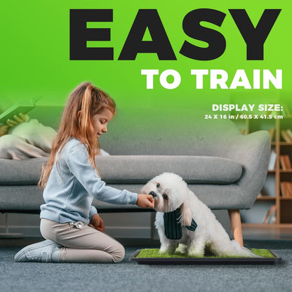 Hompet Dog Grass Pad with Tray Large, 24"x16", 2 Reusable Artificial Turf for Dogs Potty