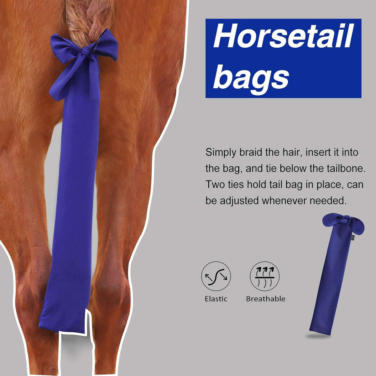 Harrison Howard Stretchy Tail Guard - Breathable Horse Tail Protection, Slip On Design, 2 Strand