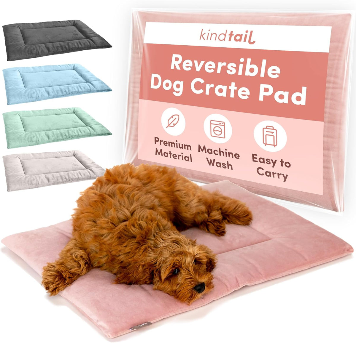 KindTail Dog Crate Pad - Soft Velvet, Reversible Bed - Machine Washable Kennel Mat for Pets up to