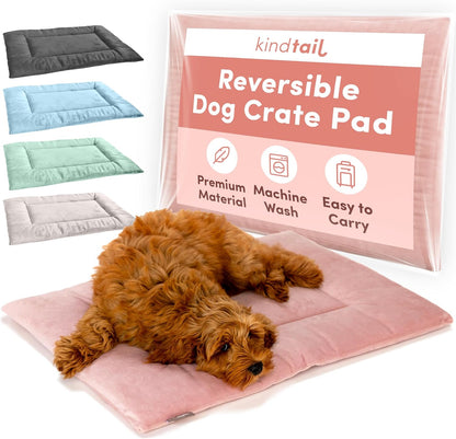 KindTail Dog Crate Pad - Soft Velvet, Reversible Bed - Machine Washable Kennel Mat for Pets up to