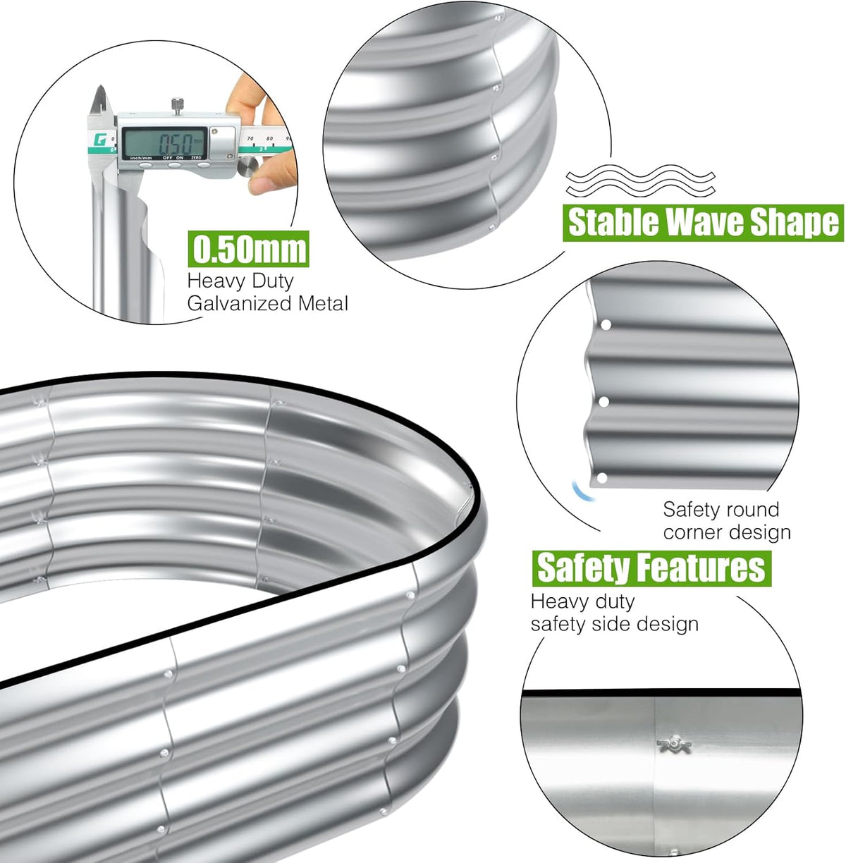SnugNiture Galvanized Raised Garden Bed Outdoor, 2 Pcs 4x2x1ft Oval Metal Planter Box for Planting