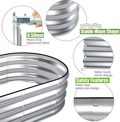 SnugNiture Galvanized Raised Garden Bed Outdoor, 2 Pcs 4x2x1ft Oval Metal Planter Box for Planting