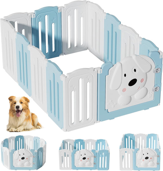 Foldable Dog Play Pen Indoors, Non-Slip Sturdy Puppy Playpen with Door, 25.5" H 12-Panel Adjustable